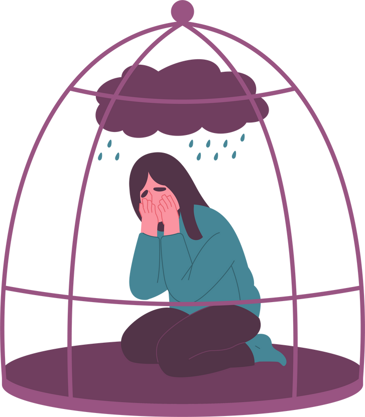 Crying Girl in Cage Illustration